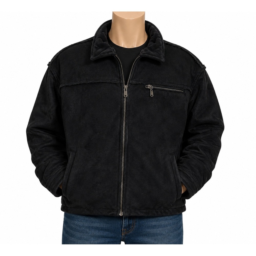 Whispering Smith Mens XL Black Faux Suede Sherpa Lined Full Zip Jacket Coat